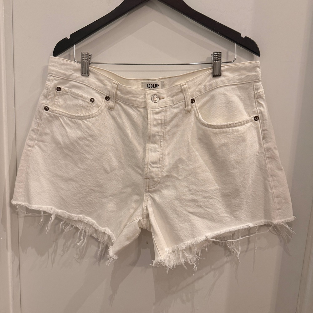AGOLDE Parker Long Denim‎ Shorts 32 White Frayed Hem Summer Minimalist